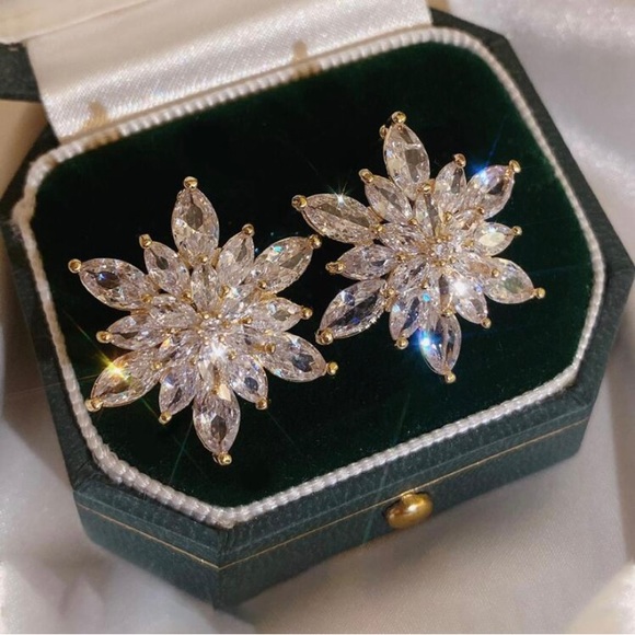 1Pair Snow Flake Shaped Rhinestone Stud Earrings - Picture 1 of 4